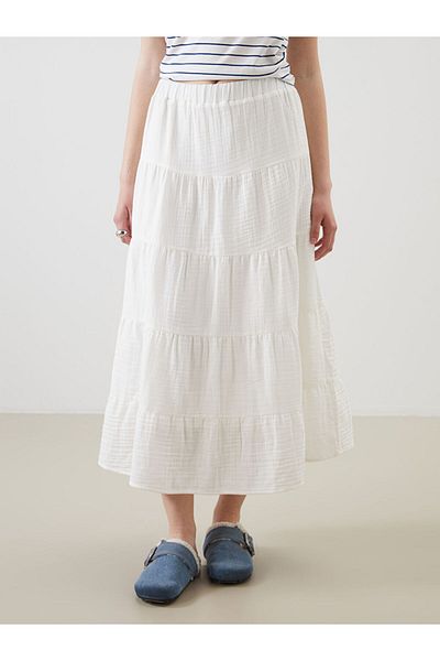 LC Waikiki Xside White Elastic Waist Katkat Skirt