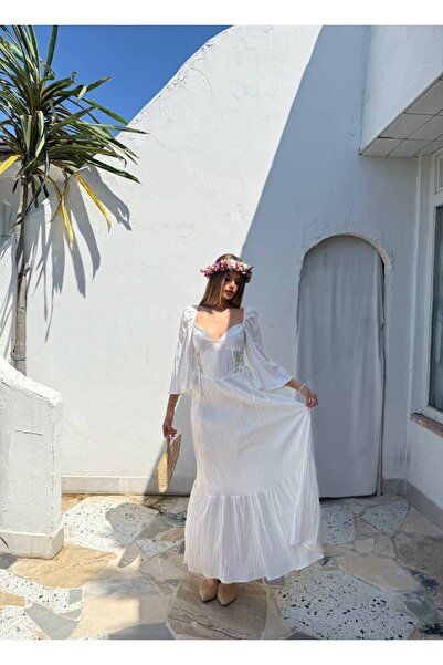 Bak'ap Rochie lungă albă prințesă helnică premium cu detaliu corset