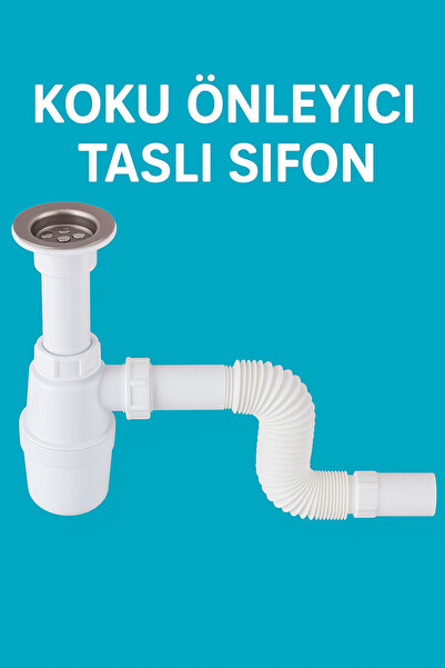 DESIPHON Koku Önleyici Taslı Lavabo Sifonu - Temizlenebilir Hazne, Körüklü Bo...