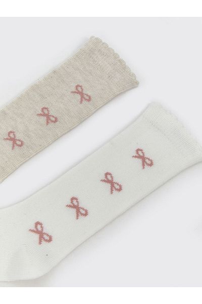 LC Waikiki Lcw Baby Ecru Printed Baby Girl Socks 2-Pack