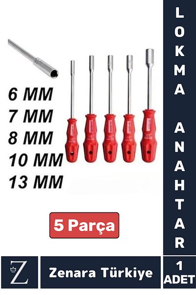Zenara Ergonomic Non-Slip Rubber Handle Repair Mounting Nut 6/7/8/10/13/mm Screwdriver Socket Wrench Set of 5