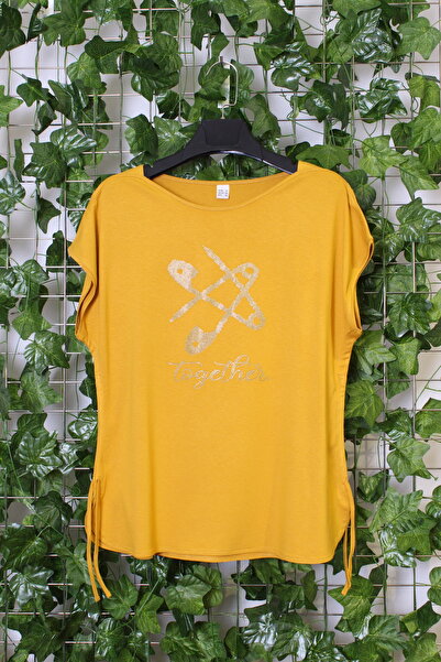 YXL COLLECTION Women's Plus Size Boat Neck Off Shoulder Mom T-Shirt Blouse - Mustard