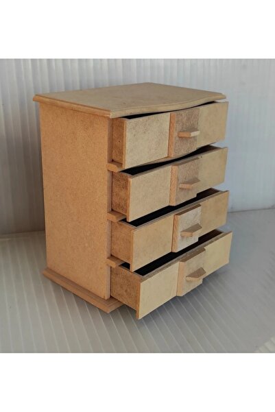 Eymen Hobi 4 Çekmeceli Takı Kutusu Boyanabilir Ham Mdf Ahşap Kutu Hediyelik A...