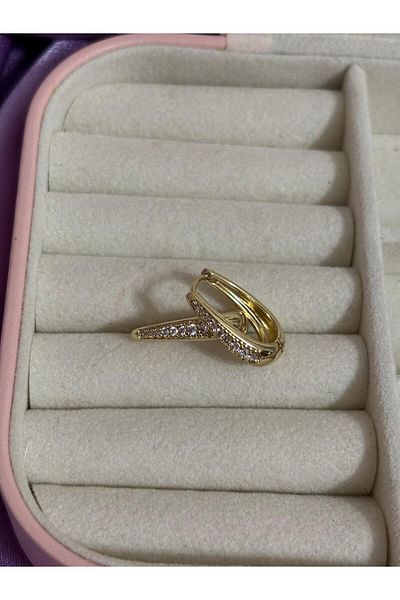 Akiha Aksesuar Basket Stone Model Gold Vintage Xupi̇ng Earrings