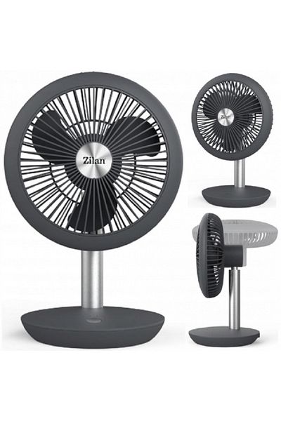 Zilan Ventilator portabil reincarcabil, Gri incarcare USB, Putere 5W, Diametru 18 cm, 4 viteze reglabil