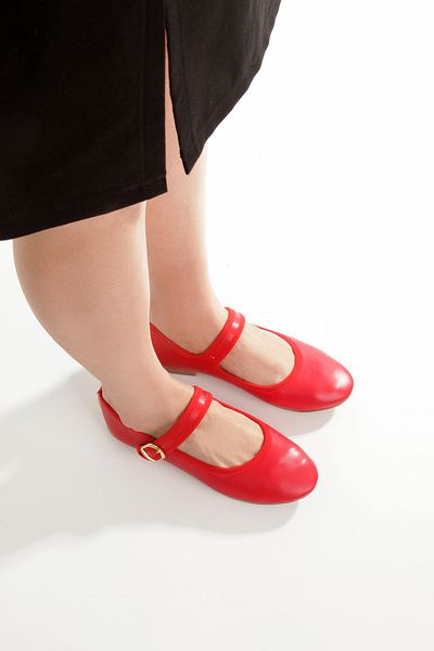 PAYZİN '' Turkan'' Red Skin Round Toe Flat Bottomed Helmet Ballerina New Season