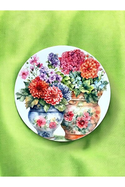 unique florya Çiçek Deseni Saksıda Çiçek Vazoda Çiçek Desenli Duvar Tabağı De...