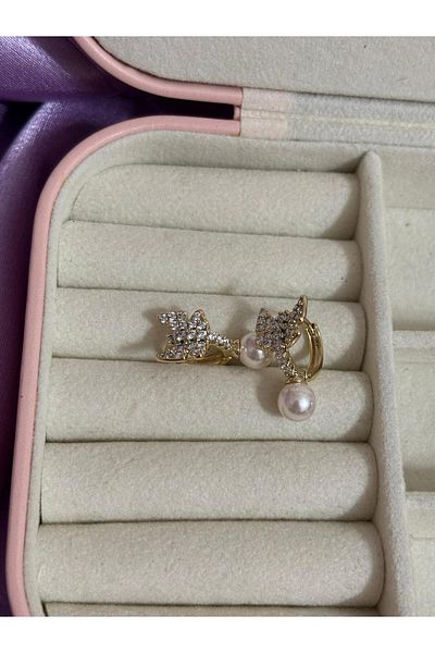 Akiha Aksesuar Gold Vintage Xuping Earrings with Butterfly and Pearl