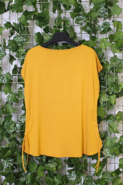 YXL COLLECTION Women's Plus Size Boat Neck Off Shoulder Mom T-Shirt Blouse - Mustard