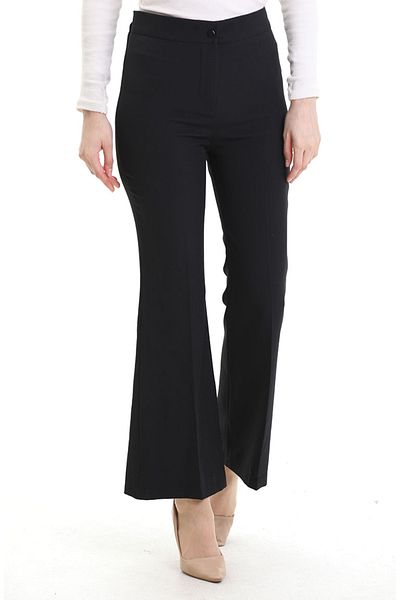 sefamerve Pantaloni spaniole cu talie elastică 4005-01 Negri