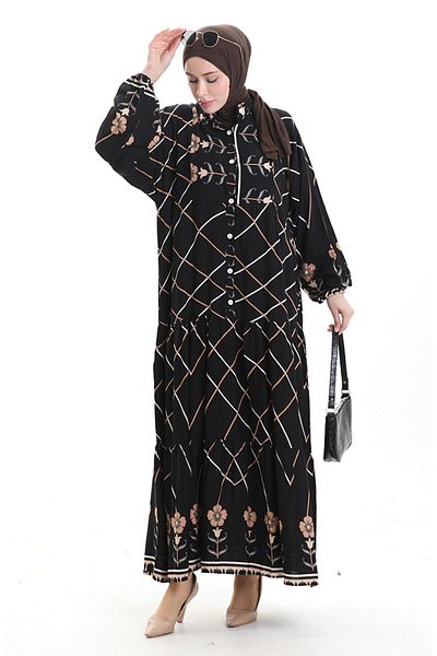 sefamerve Φόρεμα με σχέδιο Judge Collar 2075-03 Μαύρο Γαλακτόκαφλο