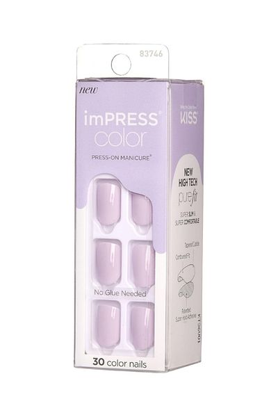 Impress KISS imPRESS Color Press-On Manicure Fake Nails, Vivid Lavender - Short & Square, Solid Purple