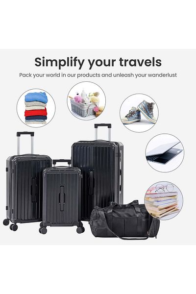 OEM 4-Piece Luggage Sets (20”/24”/29”/Travel Bag), PC+ABS,Black