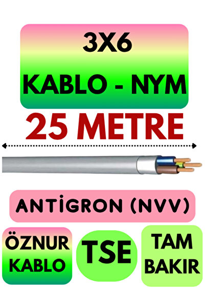 Avarson Öznur 3X6 ANTİGRON (NYM) Kablo (Gri) Metre Seçenekli 25 METRE