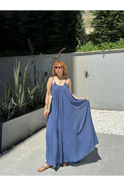 Bak'ap Rochie boemă lungă Premium Perry, 100% bumbac, căptușită pentru zbor, cu bretele subțiri
