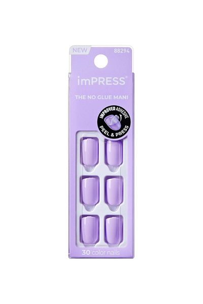 Impress KISS imPRESS Color Press-On Manicure Fake Nails, Vivid Lavender - Short & Square, Solid Purple