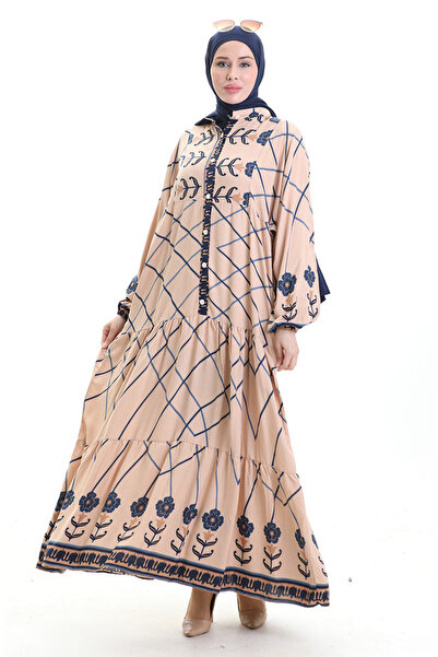 sefamerve Φόρεμα με μοτίβο γιακά δικαστή 2075-01 Mink Navy Blue