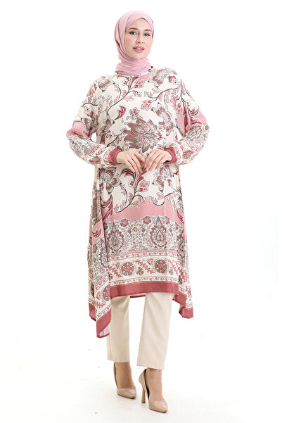 sefamerve Patterned Viscose Tunic 1006-01 Powder