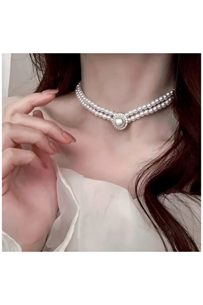 maia Gümüş Rengi 3’lü İnci Takı Seti – 2 Sıra Kolye + Küpe + Yüzük