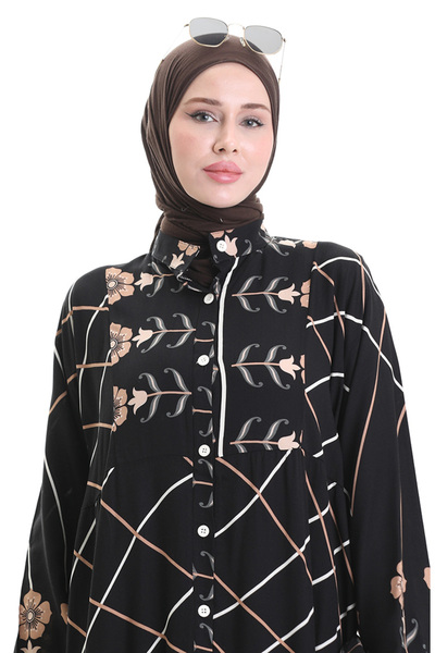 sefamerve Φόρεμα με σχέδιο Judge Collar 2075-03 Μαύρο Γαλακτόκαφλο