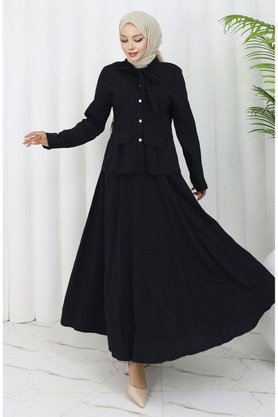 sefamerve Shirt Skirt Double Suit 11309-01 Black