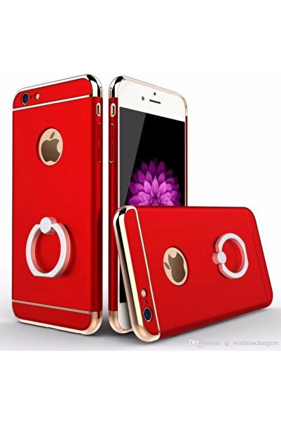 OEM Калъф за Apple iPhone 6/6S, Елегантен луксозен 3в1 пръстен, червен