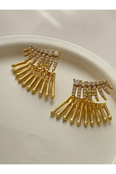 SU PERİSİ TAKI BİJUTERİ أقراط على شكل مروحة من حجر الزركون الذهبي من سلسلة Vip