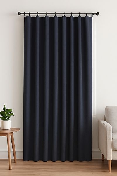 Luvora Home Nova Series Pleatless Linen Background Curtain - Navy Blue