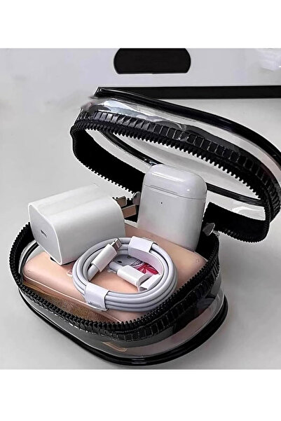 CNGZSHOP Siyah Mini Çanta Kulaklık Anahtarlık Kılıf Bozuk Para Şarj Cihazı Cüzdanı Kablo Organizer