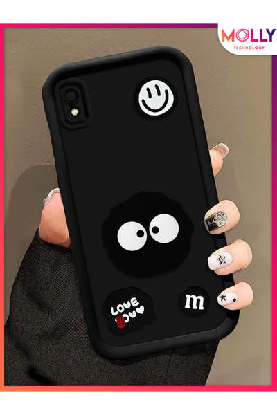 Molly Samsung Galaxy A10 İçin Siyah Kenarları Kalın 3d Kabartmalı Cute Doodle...