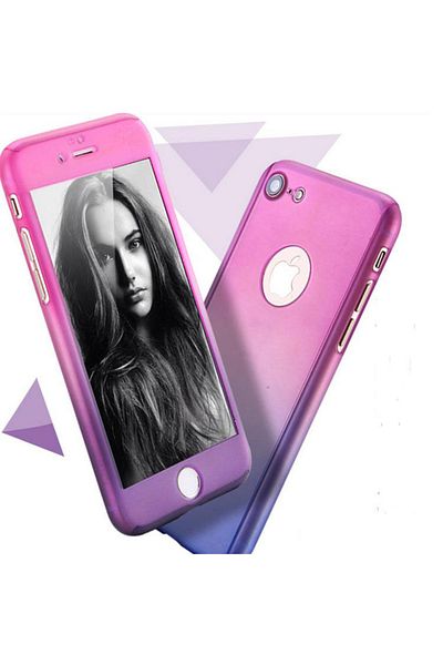 OEM Apple Iphone 6/6S 360 Protection Ultrathin Semi-Transparent Gradient Purple Phone Case + Glass Film