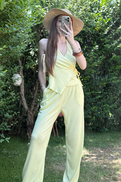 Dilay Gökoğlu Butik Yellow Tie Front Rustic Suit