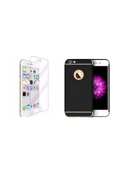 OEM Pachet husă Apple iPhone 6/6S, MyStyle Elegance Luxury 3in1 Negru, folie de protecție din sticlă gratuită