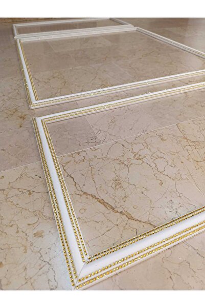 yeditepe osmanlı 4 Şeritli Dekoratif Altın Sarı Taşlı Strafor Köpük 3 lü Çerçeve Seti