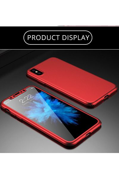 OEM Carcasă Full Cover 360° (față + spate + folie de sticlă) iPhone X, Roșie