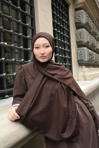 Pull Scarfs Bitter Brown - Zigzag Pattern Bamboo Jacquard
