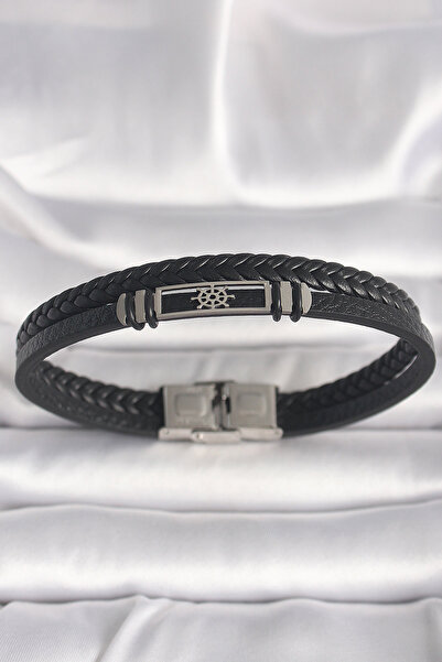 Angel Of Life 316L الصلب الفضة اللون سفينة هيلم الشكل الأسود اوجير الجلود الح...