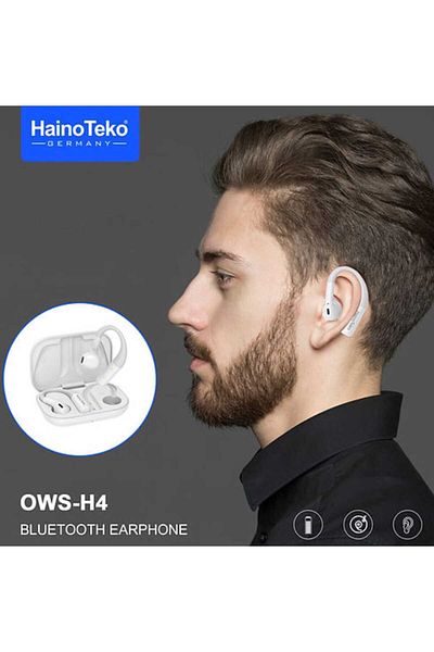 haino teko germany سماعة أذن بلوتوث OWS-H4 OpenFit مع أداء صوت عالي الجودة وعناصر تحكم باللمس وإلغاء الضوضاء أبيض