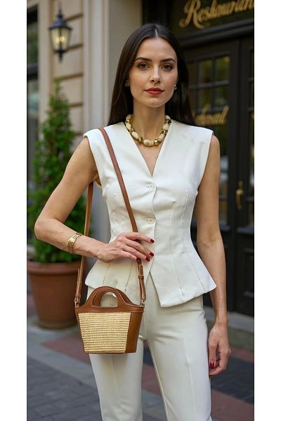 PayBuy Modern Cross Strap Hand and Shoulder Bag with Straw Detail Lightweight Minimal Stylish Design
