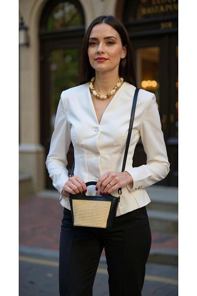 PayBuy Modern Cross Strap Hand and Shoulder Bag with Straw Detail Lightweight Minimal Stylish Design