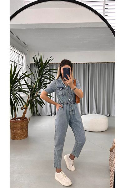Tulipabutik Lace-Up Denim Overalls