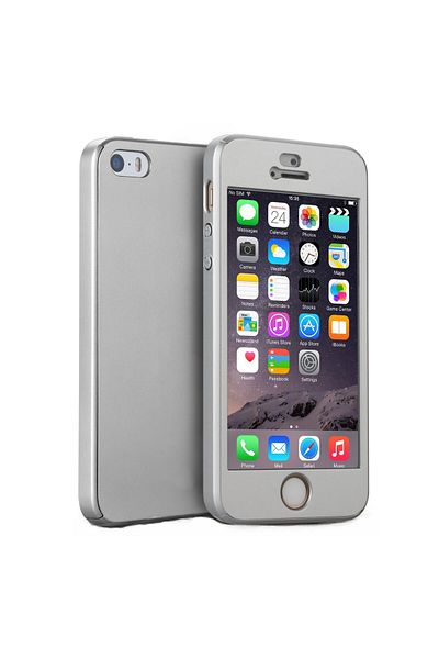 OEM Carcasă Full Cover 360° (față + spate + sticlă) pentru iPhone 5 / SE / 5S, argintie