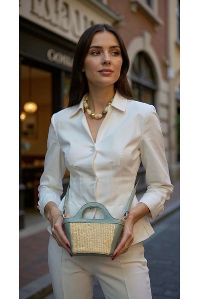 PayBuy Modern Cross Strap Hand and Shoulder Bag with Straw Detail Lightweight Minimal Stylish Design