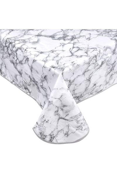 SyaMAG PVC Tablecloth, Marble Pattern, White-Grey, Dimensions 180x140 cm