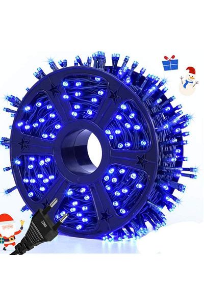 SIKS Instalație liniară de Crăciun, interior/exterior, rolă de 50 m, 8 efecte de lumină, sârmă albastră, neagră