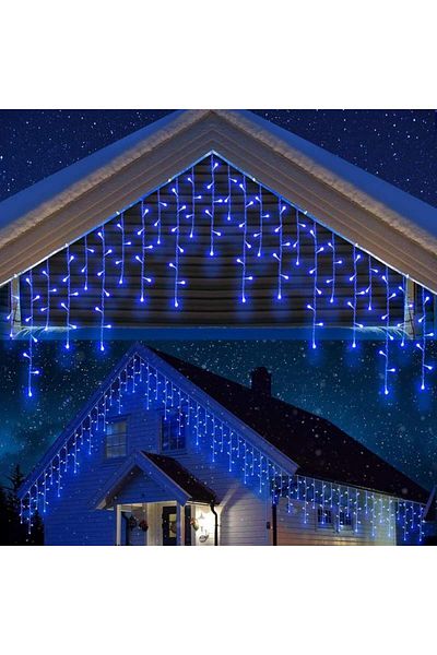 SIKS Ghirlandă luminoasă pentru brad de Crăciun, 15 m, 8 efecte luminoase, franjuri, fir alb, interconectabilă
