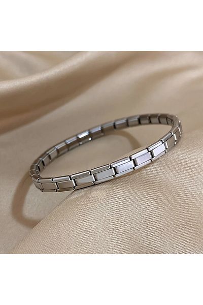 Tasarım Steel Bracelet Thin Italian Charm Unwritten Model Unisex Men Women 3 mm 18 cm Silver (Silver)