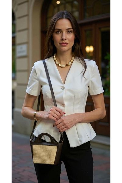PayBuy Modern Cross Strap Hand and Shoulder Bag with Straw Detail Lightweight Minimal Stylish Design