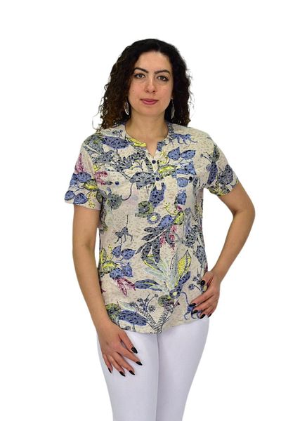 LİNSOLİTA Women's Short Sleeve Printed Pocket Blouse Bgl-St04699