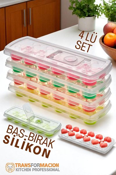 Transformacion Ice Mold - Press-And-Drop Silicone Ice Mold with Lid Set of 4 721815